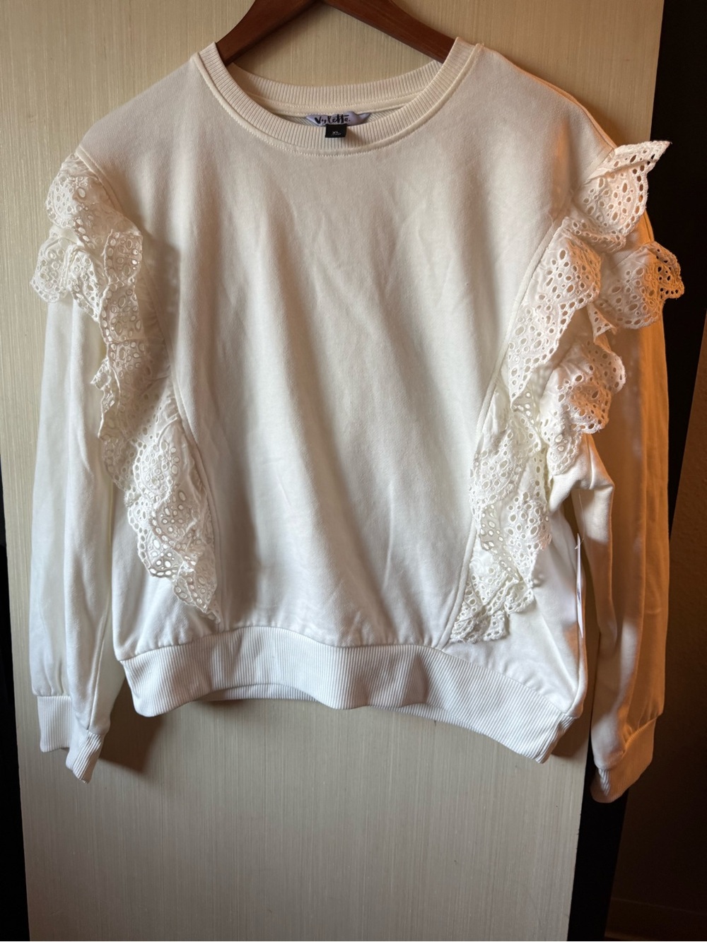 Vylette White Ruffle Eyelet Sweatshirt
